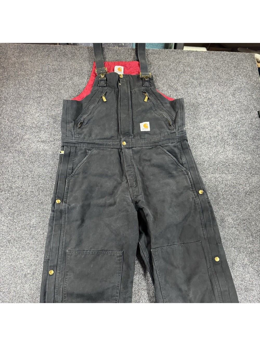 Carhartt Bib Overalls Mens 34x30 Black Duck Insulated Quilted Double Knee Work
